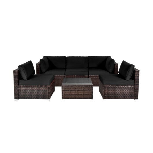  - 6 Pieces Patio Rattan Furniture Set with Cushions and Glass Coffee Table - Outdoor Style Company