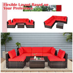  - 6 Pieces Patio Rattan Furniture Set with Cushions and Glass Coffee Table - Outdoor Style Company