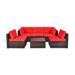  - 6 Pieces Patio Rattan Furniture Set with Cushions and Glass Coffee Table - Outdoor Style Company