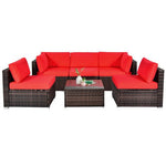  - 6 Pieces Patio Rattan Furniture Set with Cushions and Glass Coffee Table - Outdoor Style Company