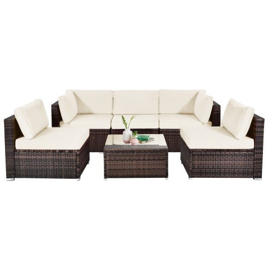  - 6 Pieces Patio Rattan Furniture Set with Cushions and Glass Coffee Table - Outdoor Style Company