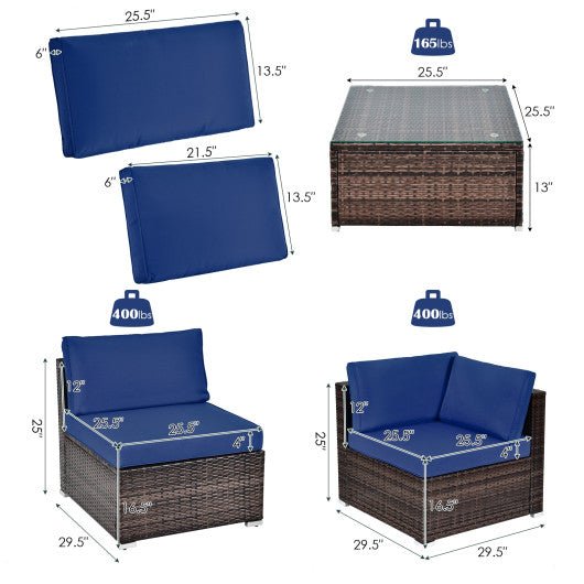  - 6 Pieces Patio Rattan Furniture Set with Cushions and Glass Coffee Table - Outdoor Style Company