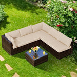  - 6 Pieces Patio Rattan Furniture Set with Cushions and Glass Coffee Table - Outdoor Style Company