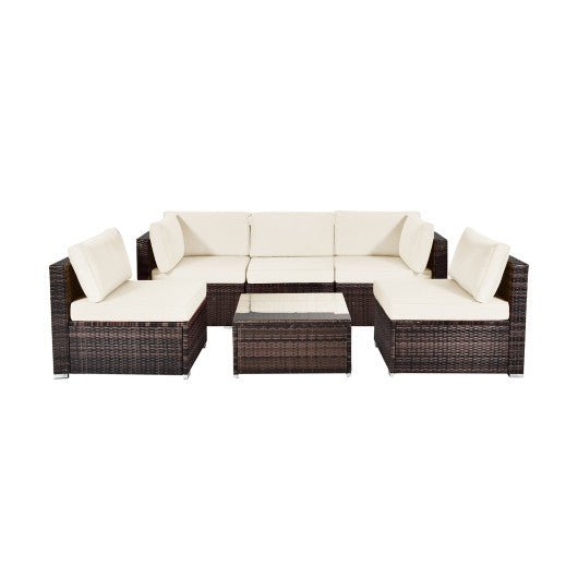  - 6 Pieces Patio Rattan Furniture Set with Cushions and Glass Coffee Table - Outdoor Style Company