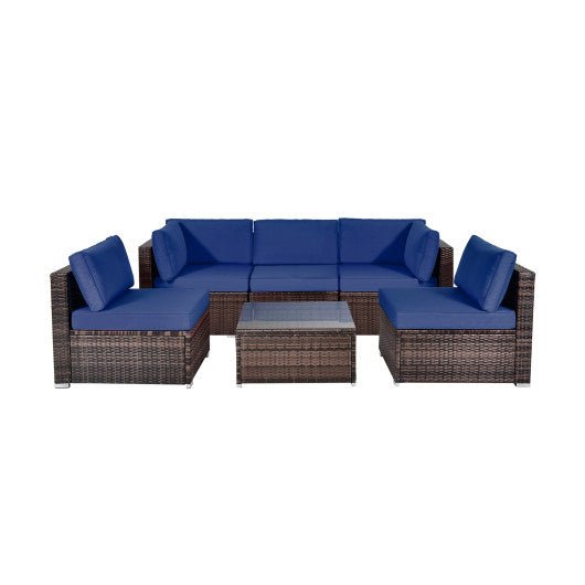  - 6 Pieces Patio Rattan Furniture Set with Cushions and Glass Coffee Table - Outdoor Style Company