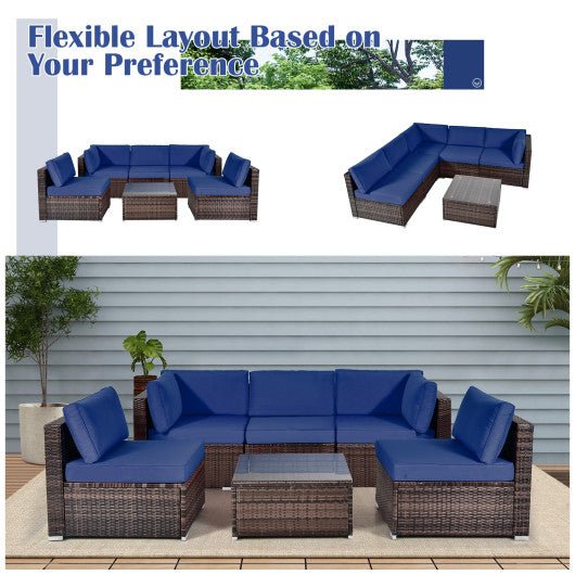  - 6 Pieces Patio Rattan Furniture Set with Cushions and Glass Coffee Table - Outdoor Style Company