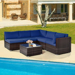  - 6 Pieces Patio Rattan Furniture Set with Cushions and Glass Coffee Table - Outdoor Style Company