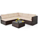  - 6 Pieces Patio Rattan Furniture Set with Cushions and Glass Coffee Table - Outdoor Style Company