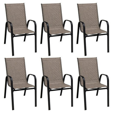  - 6 Pieces Patio Stackable Dining Chairs with Curved Armrests and Breathable Fabric - Outdoor Style Company