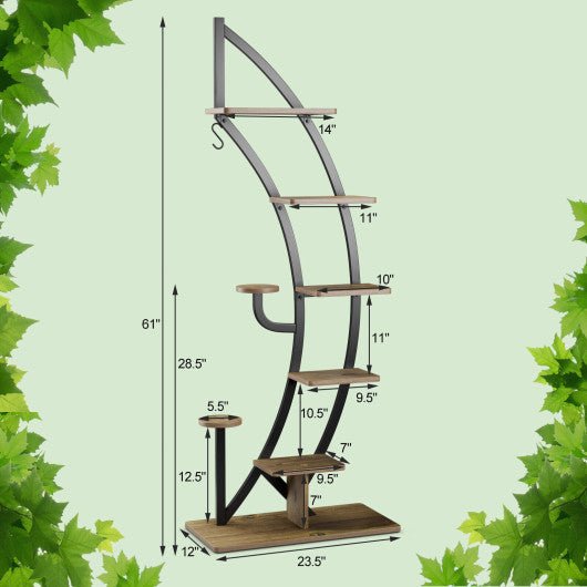  - 6 Tier 9 Potted Metal Plant Stand Holder Display Shelf with Hook - Outdoor Style Company