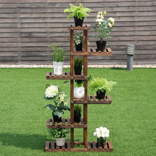  - 6 Tier Garden Wooden Shelf Storage Plant Rack Stand - Outdoor Style Company