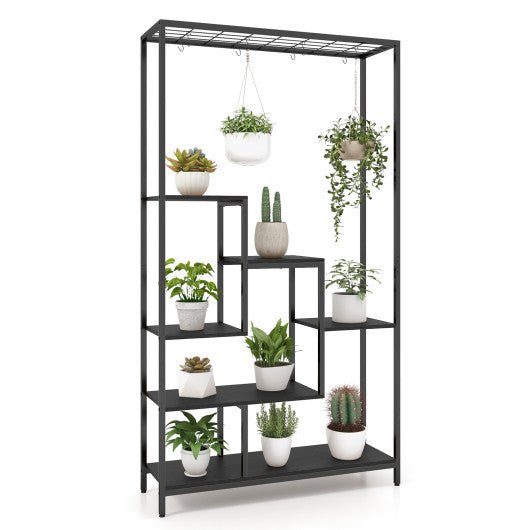  - 6 - Tier Tall Plant Stand 71 Inch Metal Indoor Plant Shelf with 10 Hanging Hooks - Outdoor Style Company