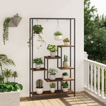  - 6 - Tier Tall Plant Stand 71 Inch Metal Indoor Plant Shelf with 10 Hanging Hooks - Outdoor Style Company