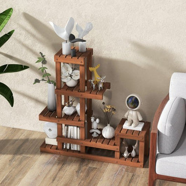  - 6 Tier Wood Plant Stand with High Low Structure - Outdoor Style Company