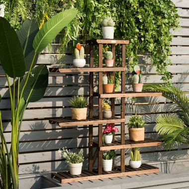  - 6 Tier Wood Plant Stand with Vertical Shelf Flower Display Rack Holder - Outdoor Style Company