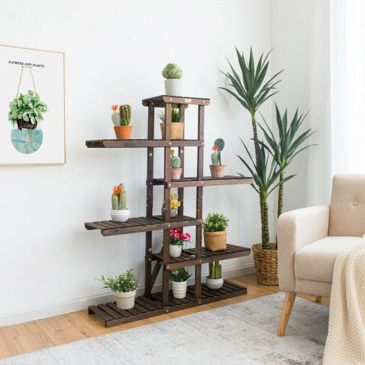  - 6 Tier Wood Plant Stand with Vertical Shelf Flower Display Rack Holder - Outdoor Style Company