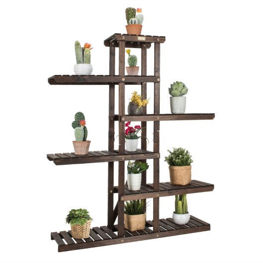  - 6 Tier Wood Plant Stand with Vertical Shelf Flower Display Rack Holder - Outdoor Style Company