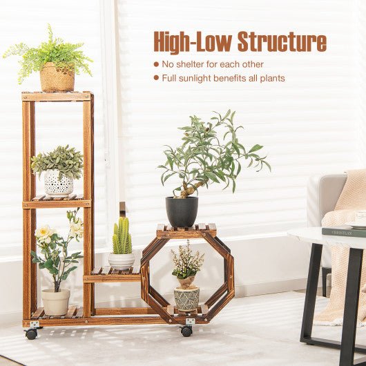  - 6 - Tier Wooden Plant Stand with Wheels - Outdoor Style Company