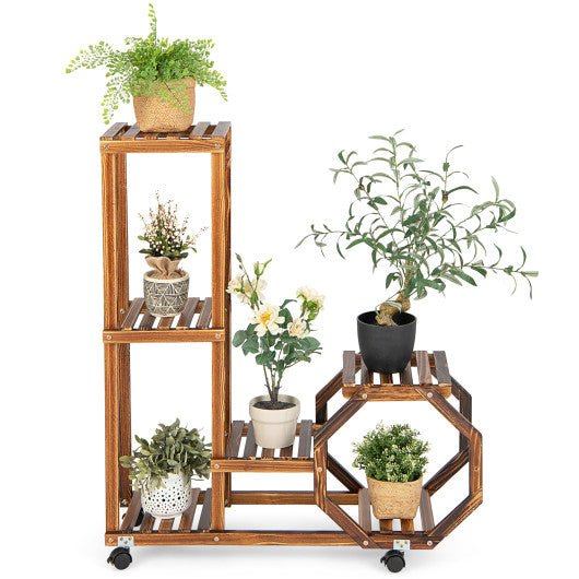  - 6 - Tier Wooden Plant Stand with Wheels - Outdoor Style Company