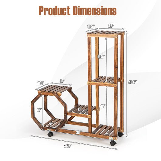  - 6 - Tier Wooden Plant Stand with Wheels - Outdoor Style Company