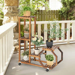  - 6 - Tier Wooden Plant Stand with Wheels - Outdoor Style Company