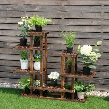  - 6 Tier Wooden Shelf Storage Plant Rack Stand - Outdoor Style Company