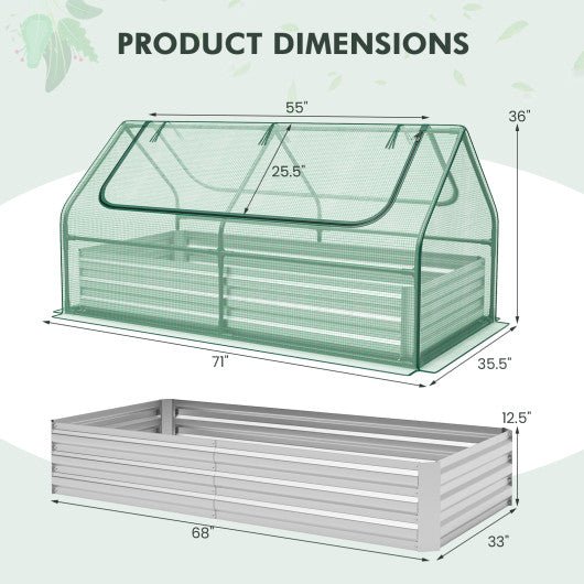  - 6 x 3 x 3 Feet Galvanized Raised Garden Bed with Greenhouse - Outdoor Style Company