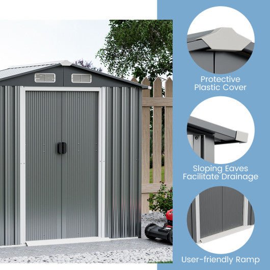  - 6 x 4 Feet Galvanized Steel Storage Shed with Lockable Sliding Doors - Outdoor Style Company