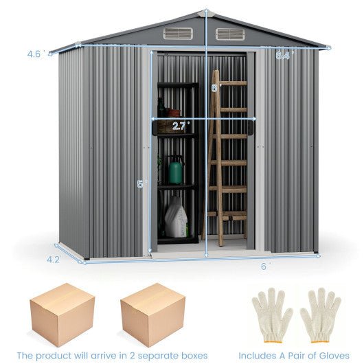  - 6 x 4 Feet Galvanized Steel Storage Shed with Lockable Sliding Doors - Outdoor Style Company