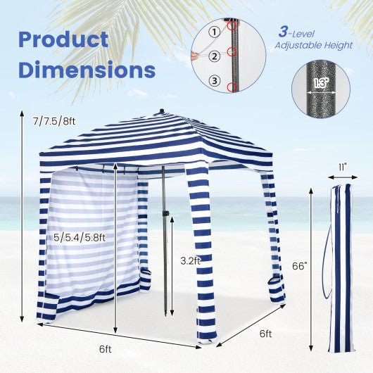  - 6 x 6 Feet Foldable Beach Cabana Tent with Carrying Bag and Detachable Sidewall - Outdoor Style Company