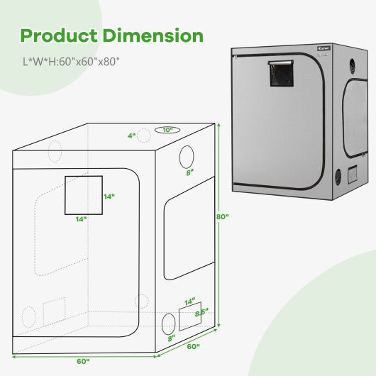  - 60 x 60 x 80 Inch Grow Tent High Reflective Mylar with Observation Window - Outdoor Style Company