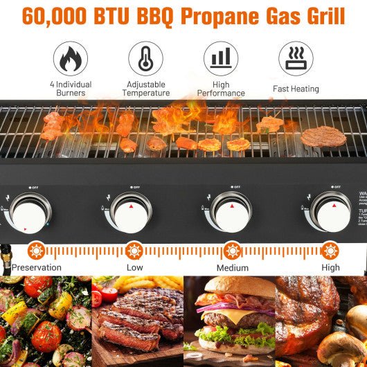  - 60000BTU 4 Burner Foldable Outdoor Propane Gas Grill with Wheels - Outdoor Style Company