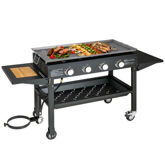  - 60000BTU 4 Burner Foldable Outdoor Propane Gas Grill with Wheels - Outdoor Style Company