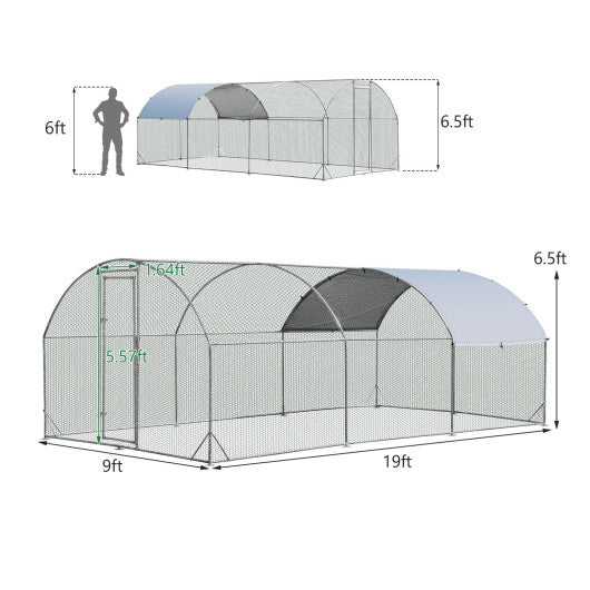  - 6.2 Feet/12.5 Feet/19 FeetLarge Metal Chicken Coop Outdoor Galvanized Dome Cage with Cover - Outdoor Style Company