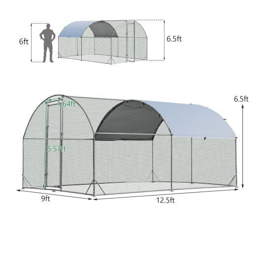  - 6.2 Feet/12.5 Feet/19 FeetLarge Metal Chicken Coop Outdoor Galvanized Dome Cage with Cover - Outdoor Style Company