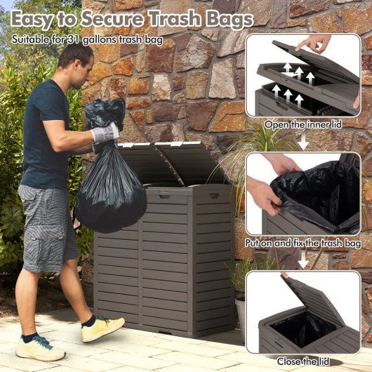  - 62 Gallon Outdoor Trash Can Waterproof Double Bin with Tiered Lid and Drip Tray - Outdoor Style Company