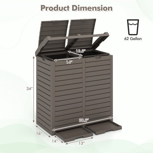  - 62 Gallon Outdoor Trash Can Waterproof Double Bin with Tiered Lid and Drip Tray - Outdoor Style Company