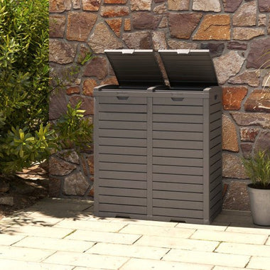  - 62 Gallon Outdoor Trash Can Waterproof Double Bin with Tiered Lid and Drip Tray - Outdoor Style Company
