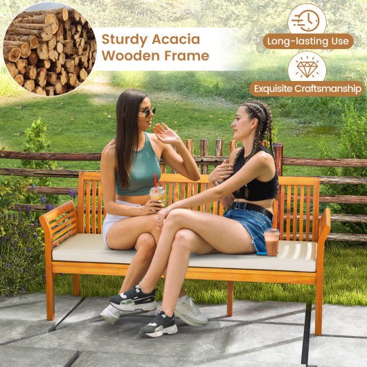  - 62.5 Inches Patio 3 - Seat Wood Bench with Soft Seat Cushions - Outdoor Style Company