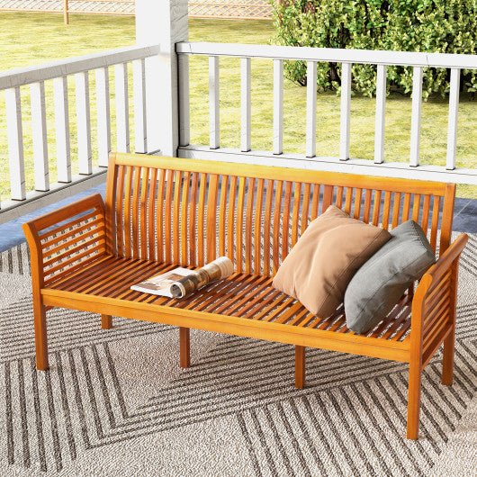  - 62.5 Inches Patio 3 - Seat Wood Bench with Soft Seat Cushions - Outdoor Style Company