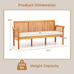  - 62.5 Inches Patio 3 - Seat Wood Bench with Soft Seat Cushions - Outdoor Style Company