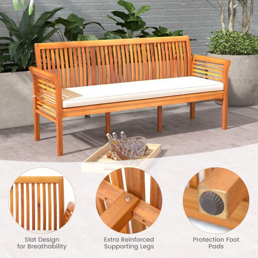  - 62.5 Inches Patio 3 - Seat Wood Bench with Soft Seat Cushions - Outdoor Style Company