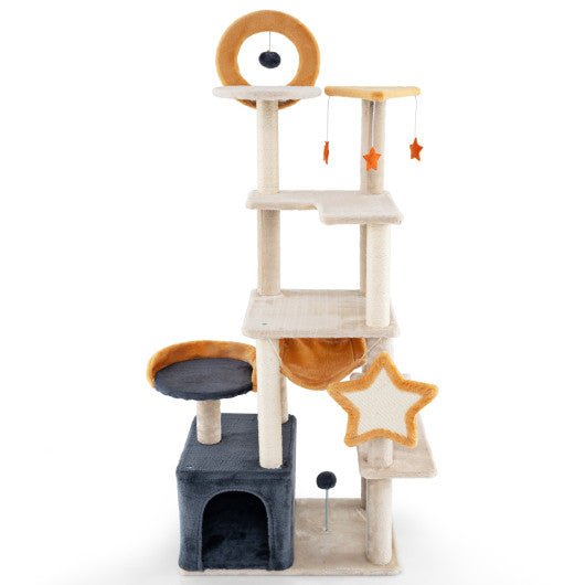  - 63 Inch Multi - level Cat Tower with Scratching Board and Toys - Outdoor Style Company