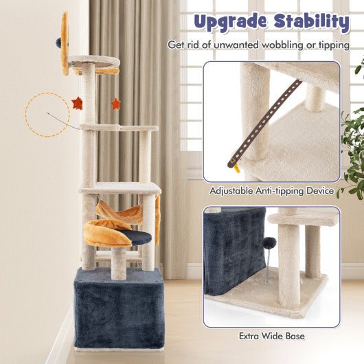  - 63 Inch Multi - level Cat Tower with Scratching Board and Toys - Outdoor Style Company