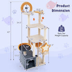  - 63 Inch Multi - level Cat Tower with Scratching Board and Toys - Outdoor Style Company