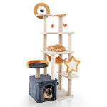  - 63 Inch Multi - level Cat Tower with Scratching Board and Toys - Outdoor Style Company