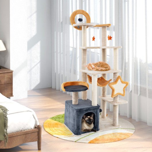  - 63 Inch Multi - level Cat Tower with Scratching Board and Toys - Outdoor Style Company