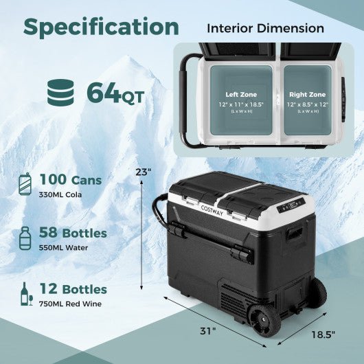  - 64QT Portable Compressor Fridge Freezer for Vehicles Camping Travel Truck RV Boat - Outdoor Style Company