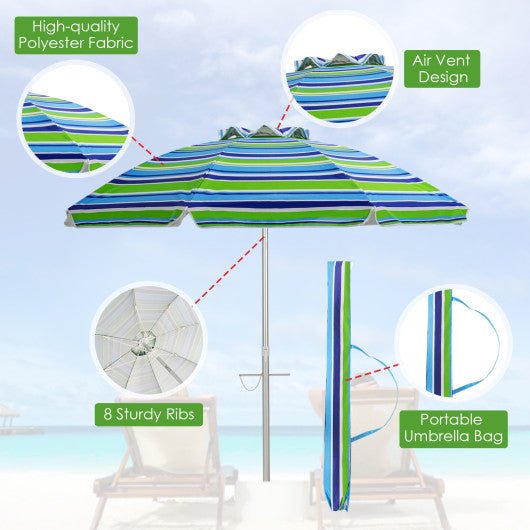  - 6.5 Feet Beach Umbrella with Sun Shade and Carry Bag without Weight Base - Outdoor Style Company