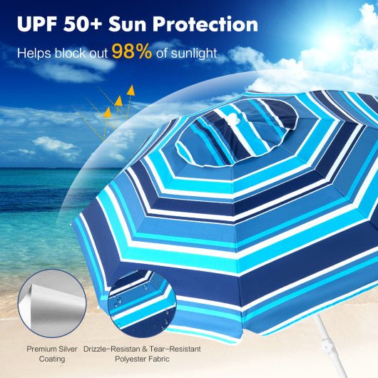  - 6.5 Feet Patio Beach Umbrella with Waterproof Polyester Fabric - Blue - Outdoor Style Company